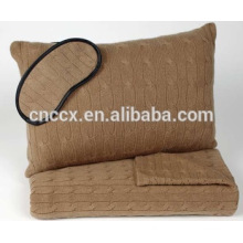 16JW685 cashmere portable cabled travel set blanket eyemask and pillow